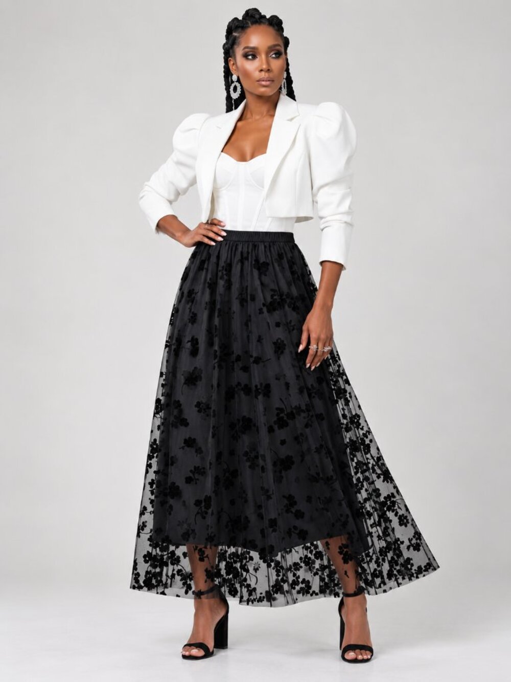 Cupshe Floral Embroidery Mesh High Waist Midi Skirt Sheer Overlay M NWT - Picture 4 of 4